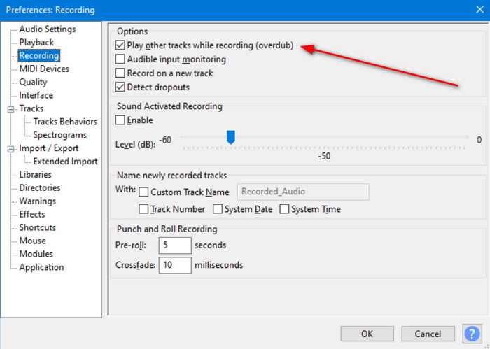 Audacity Preferences Tick Checkbox