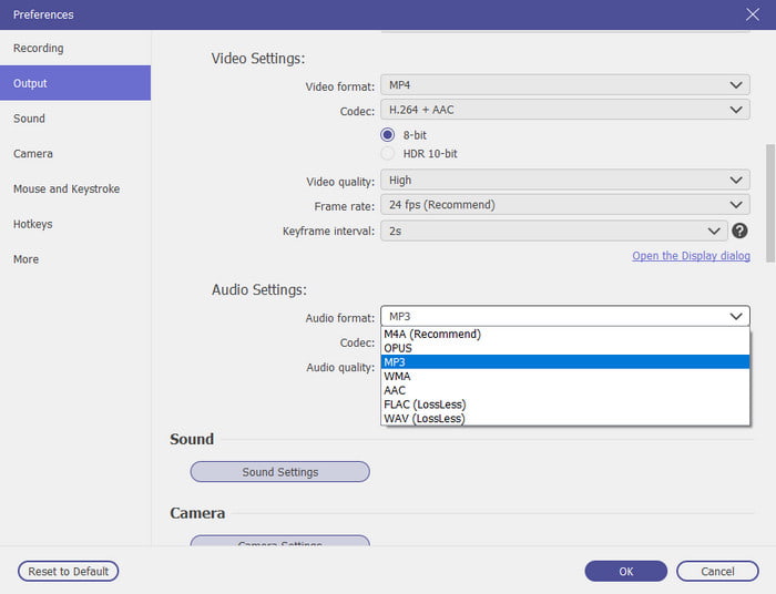 Screen Recorder Setup Output Settings