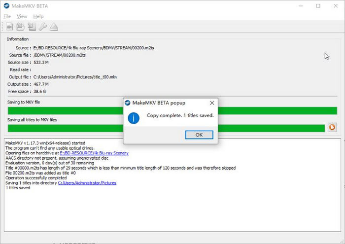 MakeMKV Completes the Blu-ray Ripping
