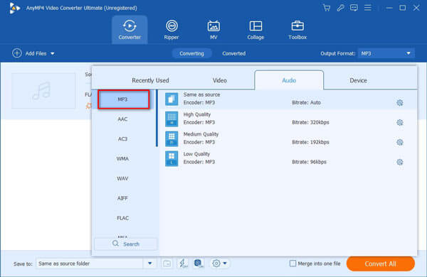 Select MP3 as Output Format