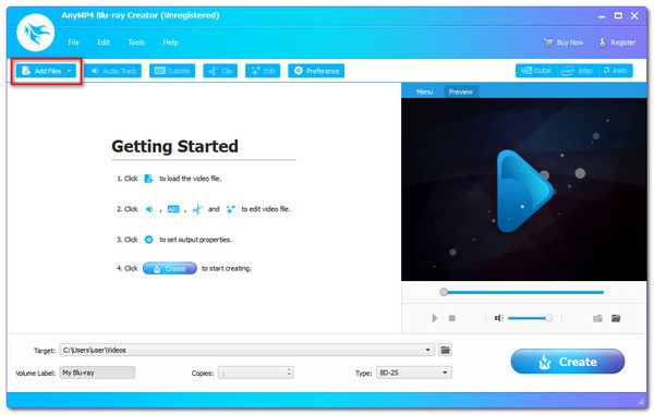 AnyMP4 Blu-ray Creator Add Files