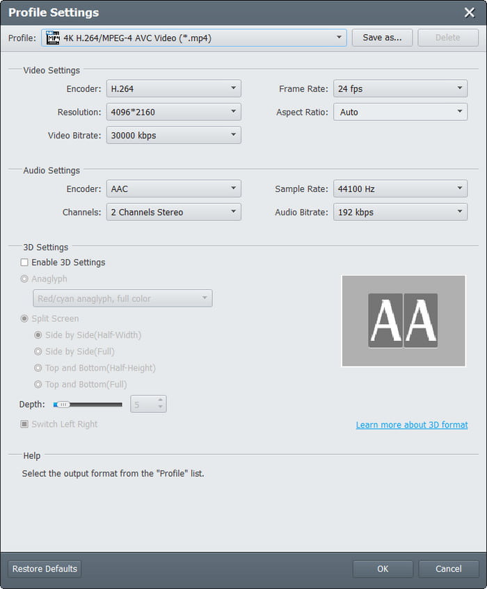 Blu-ray Ripper Profile Settings