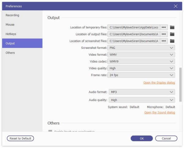 Output preferences