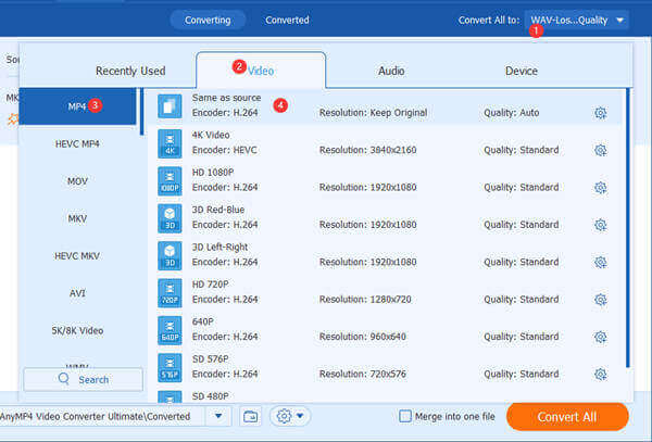 Select MP4 as Output Format