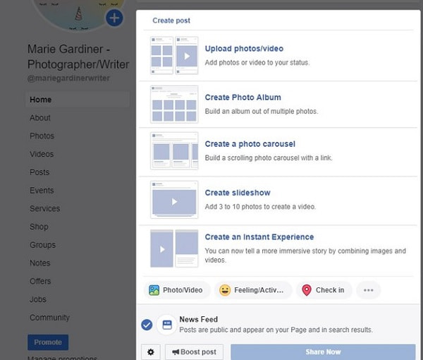 Facebook Create Slideshow