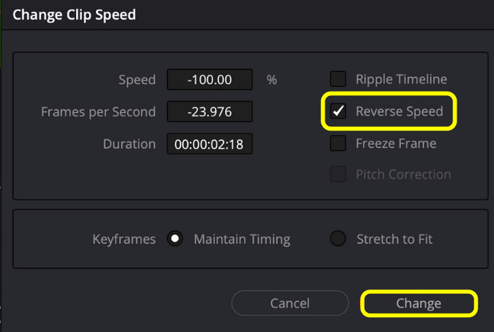 Change Clip Speed Option