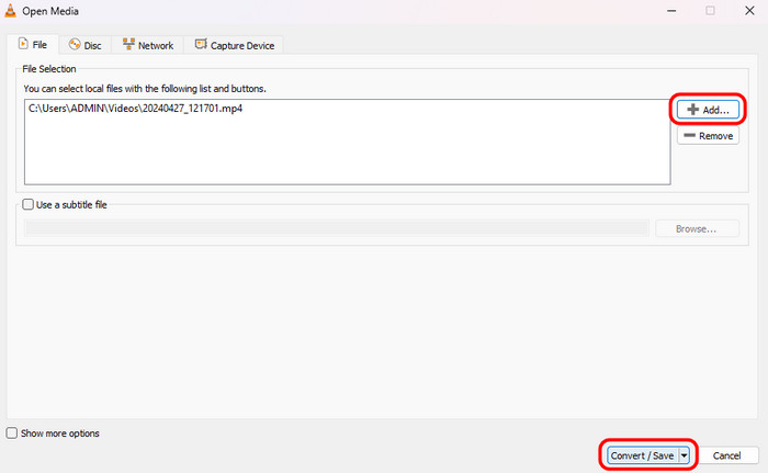 Add File Convert Save Vlc
