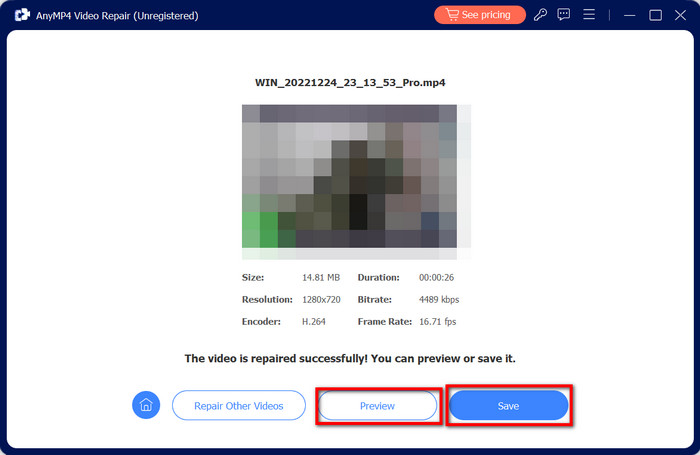 Video Repair Preview Save