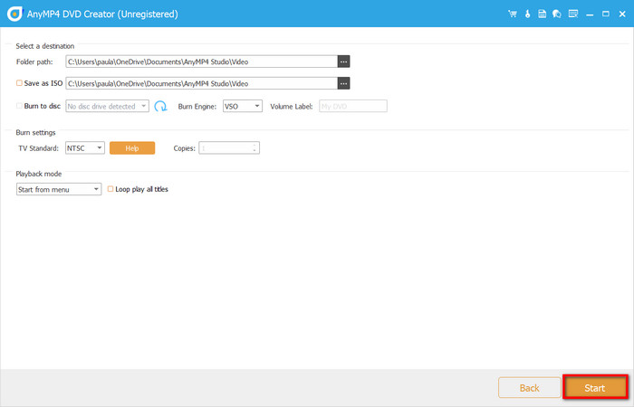 DVD Creator Output Start