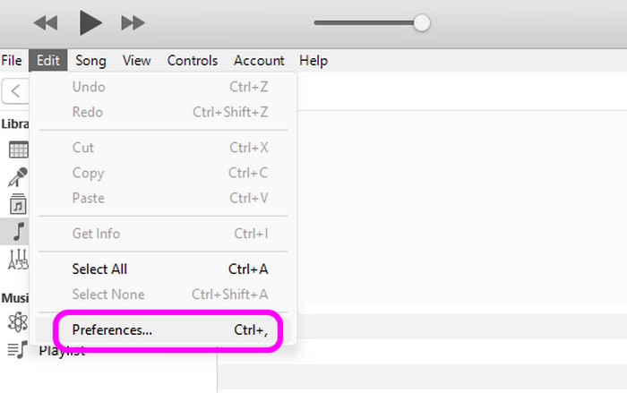 Edit Preference iTunes