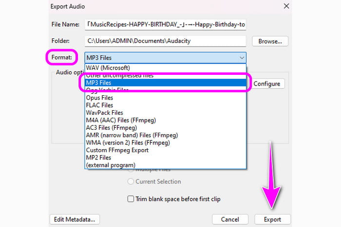 Save Audio Mp3 Audacity