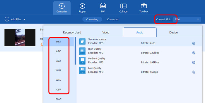 Select Audio Format