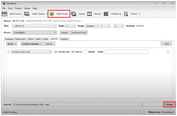 Handbrake Start Encode